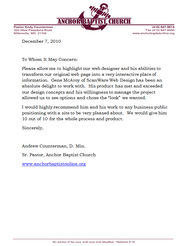 Anchor Baptist Testimonial